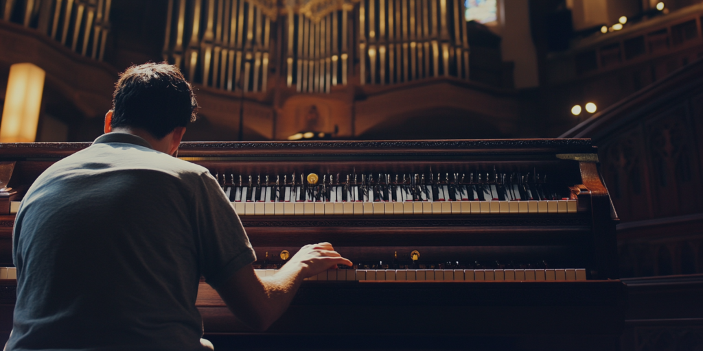 Musiker spelar orgel